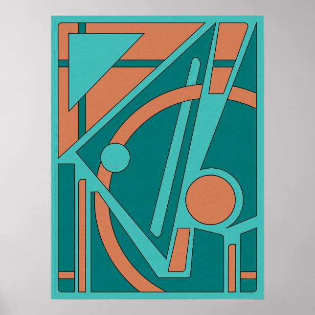 Poster Abstrato geométrica em Teal e Coral (Frente)
