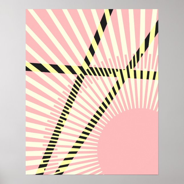 Poster Abstrato Geométrico Amarelo Cor-de-Rosa Moderno (Frente)