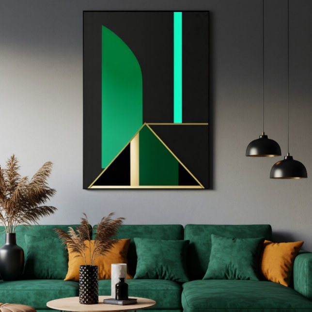 Poster Abstrato Geométrico Art Déco Verde Esmeralda e Dou (Criador carregado)