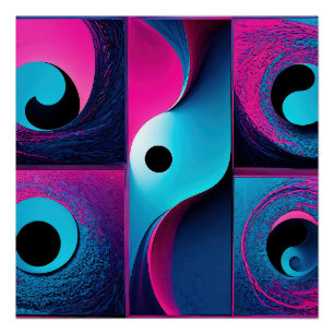 Pôster Abstrato Geométrico Azul Preto Rosa
