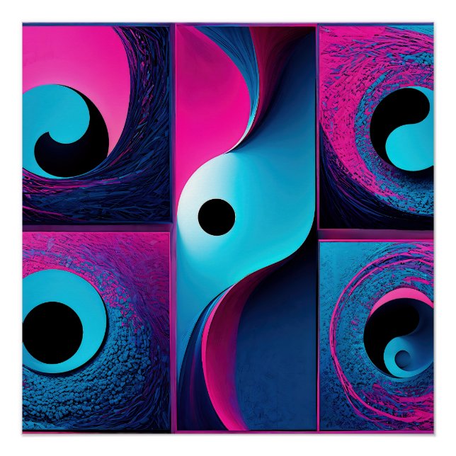 Pôster Abstrato Geométrico Azul Preto Rosa (Frente)
