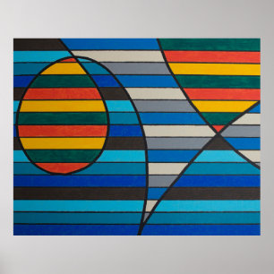 Poster Abstrato Geométrico com Listras e Formas Ousadas