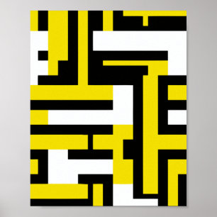 Poster Abstrato Geométrico em Amarelo, Branco e Preto