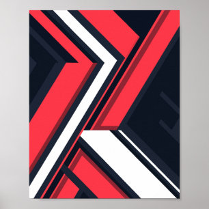 Poster Abstrato geométrico em vermelho, branco e preto