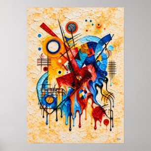 Poster Abstrato Geométrico Gotejante Com Cores Primárias 