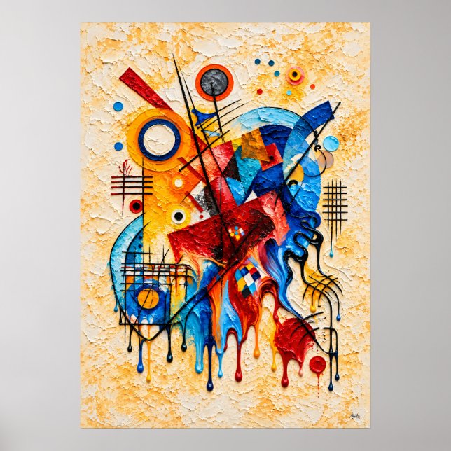 Poster Abstrato Geométrico Gotejante Com Cores Primárias  (Frente)