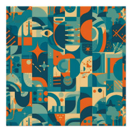 Pôster Abstrato Geométrico Laranja e Azul