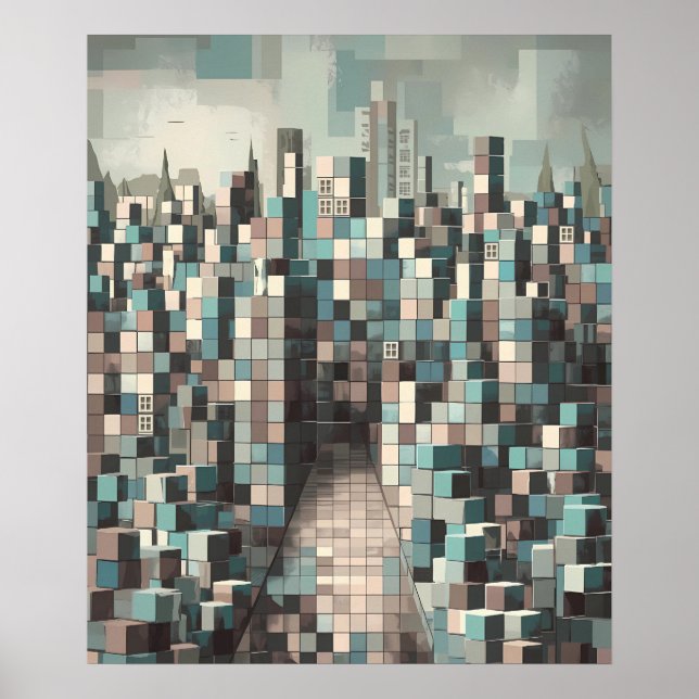 Poster Abstrato Geométrico Mínimo da paisagem urbana mode (Frente)
