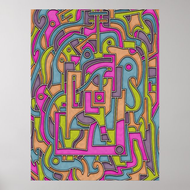 Poster Abstrato Geométrico Mod dos Anos 60 Colorido (Frente)