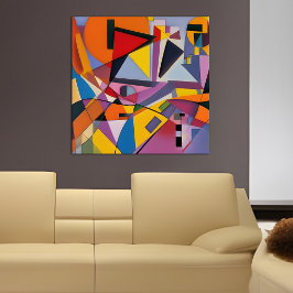 Poster Abstrato Geométrico Multi-Moderno Amarelo Laranja