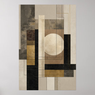 Poster Abstrato Geométrico Neutro, Bege Preto Dourado
