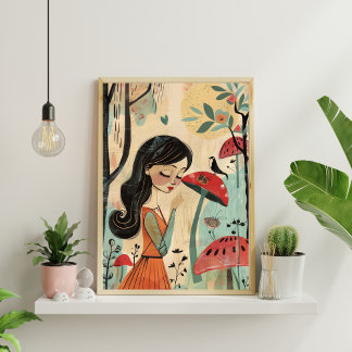 Poster Abstrato Geométrico Nórdico Floral - 12x18