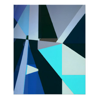 Pôster Abstrato Geométrico Ousado em Azuis Resfriados