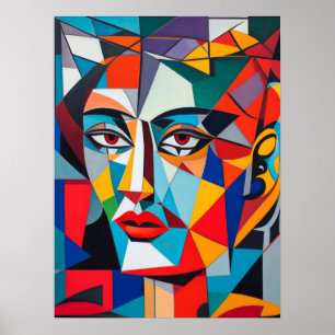 Poster Abstrato Geométrico Retrato de Mulher Cubista
