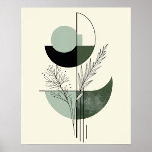 Poster Abstrato Geométrico Verde Botânico