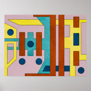 Poster Abstrato Geométrico Voltante Industrial Vibrante