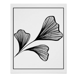 Pôster Abstrato Ginkgo Leaf Line Art - Arte Moderna Elega