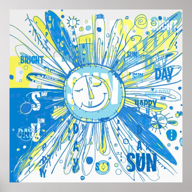 Poster Abstrato Happy Whimsical Sun Word Art (Frente)