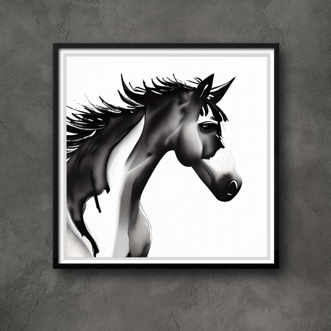 Poster Abstrato Horse | Preto e branco (Criador carregado)