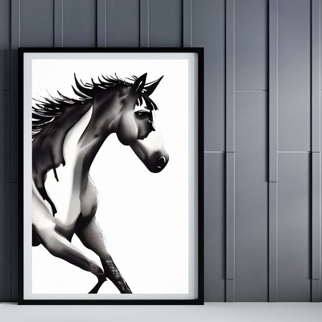 Poster Abstrato Horse | Preto e branco (Criador carregado)