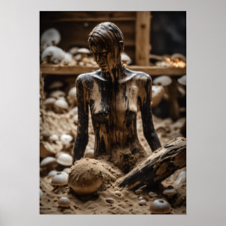 Poster Abstrato humano em lama de madeira podre com cogum