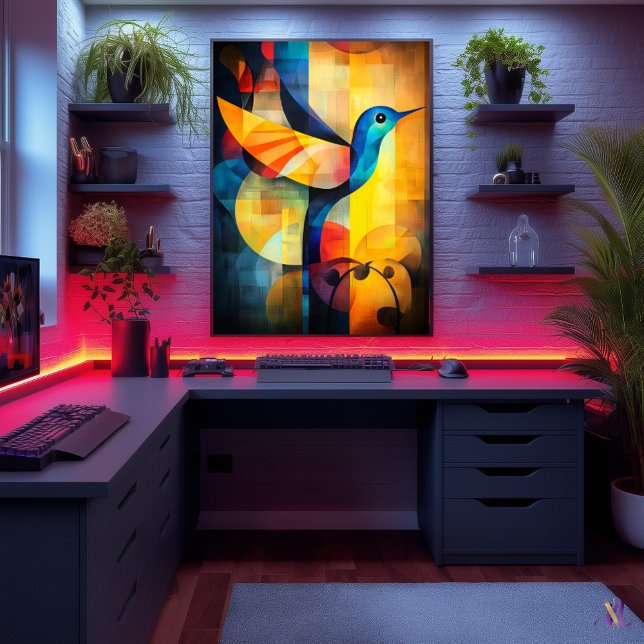 Poster Abstrato Hummingbird Art - Pássaro Geométrico (Criador carregado)