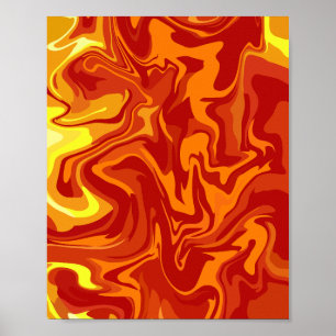 Poster Abstrato Ígneo em Vermelho, Laranja e Amarelo