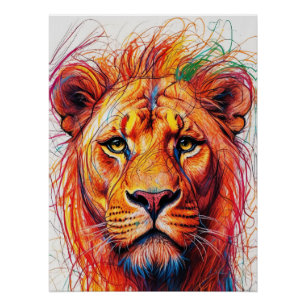Pôster Abstrato Lion Art Impressão, Colorida Willife Trab