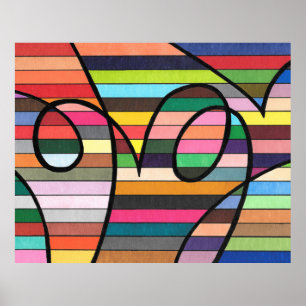 Poster Abstrato Listrado Vibrante com Redemoinhos Pretos 
