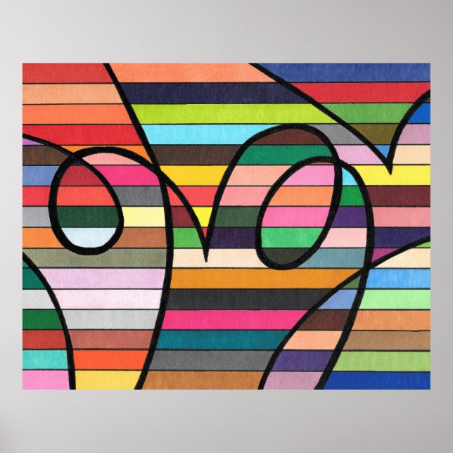 Poster Abstrato Listrado Vibrante com Redemoinhos Pretos  (Frente)