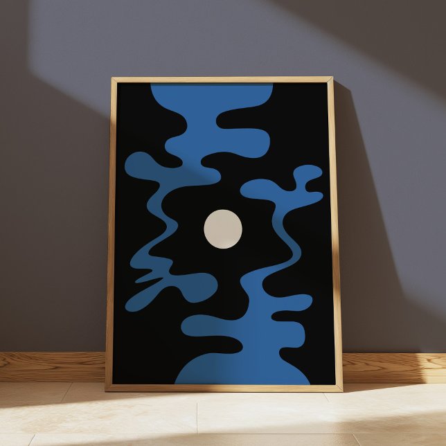 Poster Abstrato Lua Forma Parede Azul Preto Moderno Muro (Criador carregado)