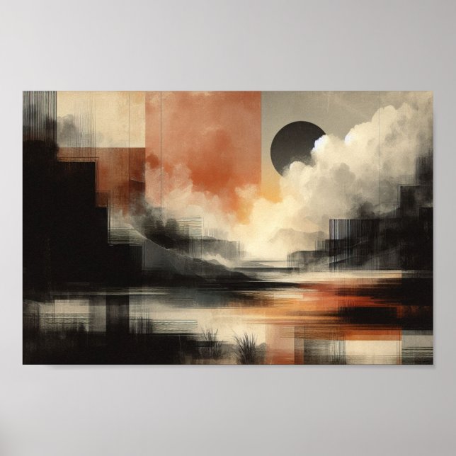 Poster Abstrato lua pelo lago AI Wall Art (Frente)