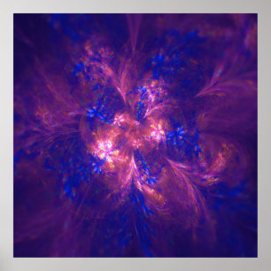 Poster Abstrato Luz De Flor Roxo E Padrões Azuis Misturad