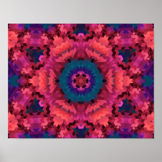 Poster Abstrato mandala kaleidoscope em formas redondas (Frente)