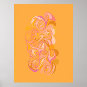 Poster Abstrato Marble Swirl Art em amarelo