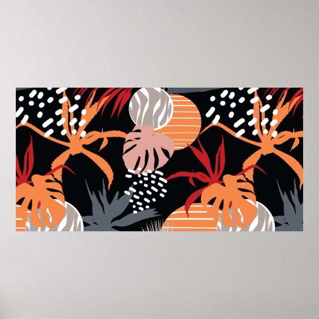 Poster Abstrato (maruca) e folhas tropicais (Frente)