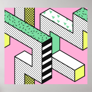 Poster Abstrato Memphis: formas geométricas de 80s.