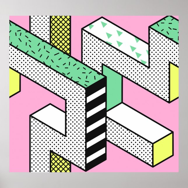 Poster Abstrato Memphis: formas geométricas de 80s. (Frente)