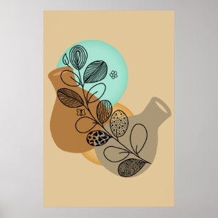 Poster Abstrato MINIMALISTA BOHEMIANO COM FOLHA PRETA