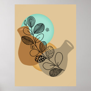 Poster Abstrato MINIMALISTA BOHEMIANO COM FOLHA PRETA