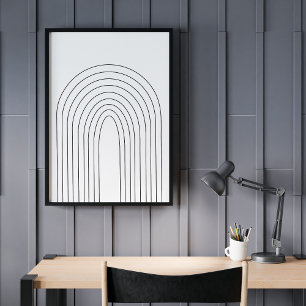 Poster Abstrato Minimizador Rainbow Black White Lines