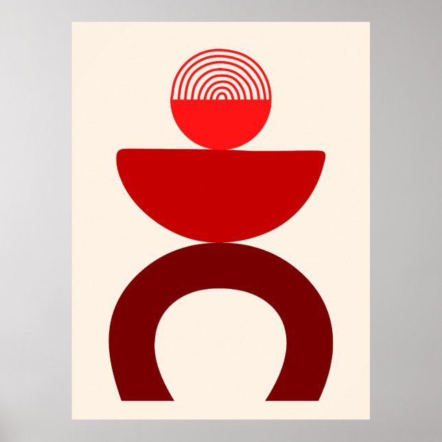 Poster Abstrato Modern Art Geometrics Shapes Red (Frente)