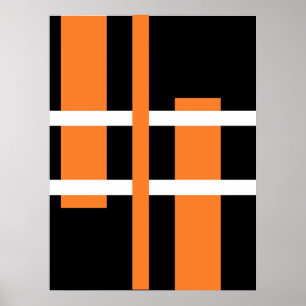 Poster Abstrato Moderna Linhas de Arte Laranja Preto