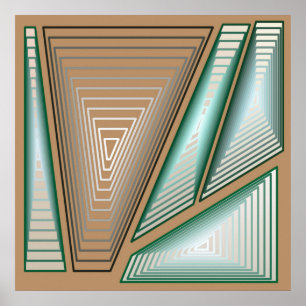 Pôster Abstrato moderno - 3 pirâmides, Taupe e prata de 