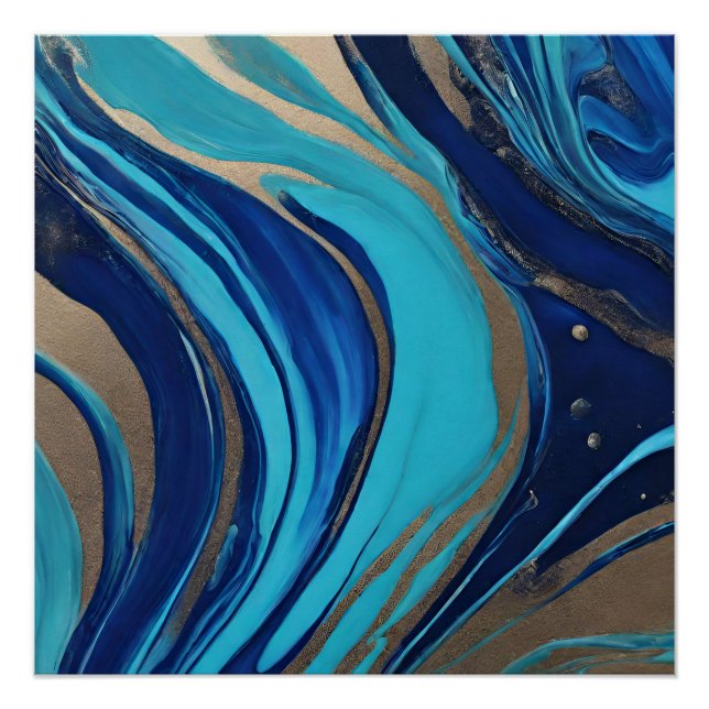 Pôster Abstrato moderno - Azul de Arte e Dourado- (Frente)