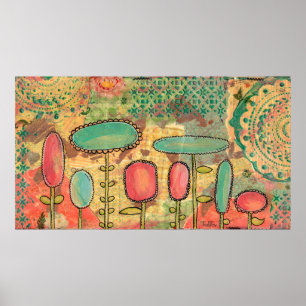 Poster Abstrato Moderno Flores Misturas de Pintura de Míd