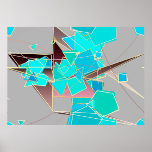 Pôster Abstrato moderno - Geométrica, Cinza e Turquesa