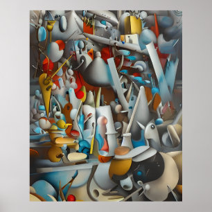 Poster Abstrato moderno lido azul preto branco