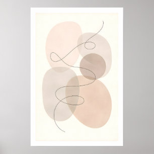 Poster Abstrato Moderno Neutro de Linha e Forma Mínima