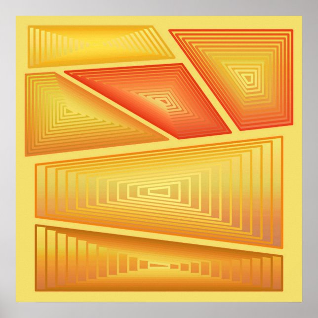 Poster Abstrato moderno - Pirâmides 3 d, Dourado (Frente)